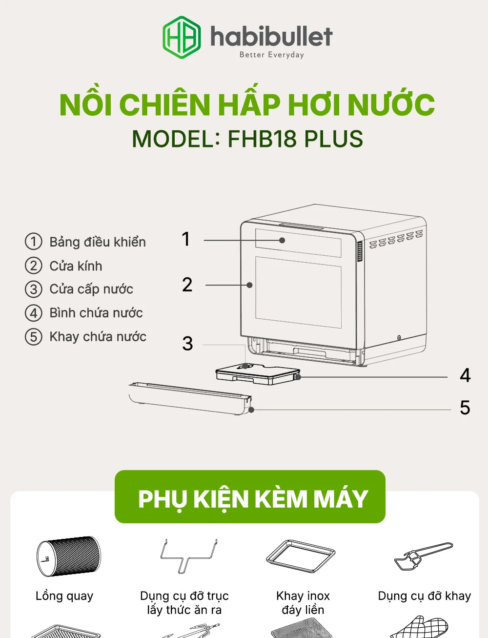 Nồi chiên hấp hơi nước Habibullet Vitasteam FHB18 PLUS BH245145 1
